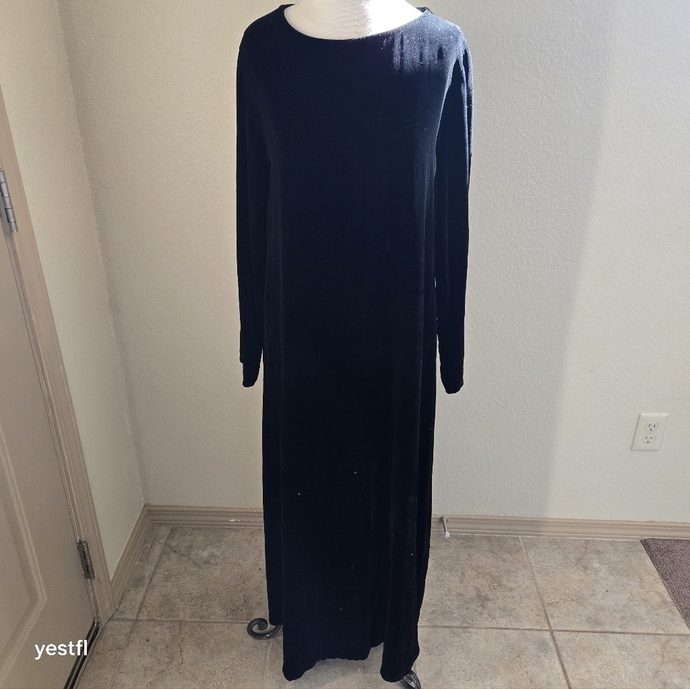 Eileen Fisher Maxi Black Velvet Dress S rayon silk